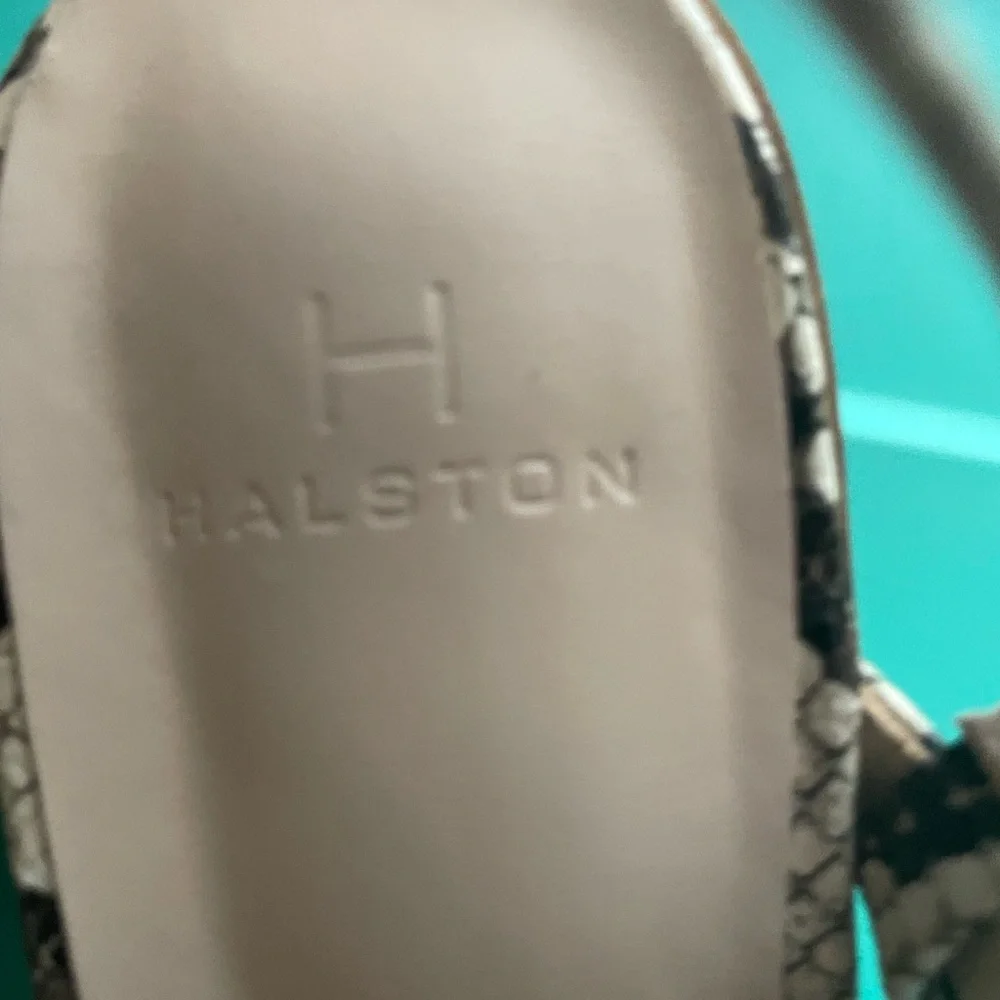 Halston snake print strappy heels